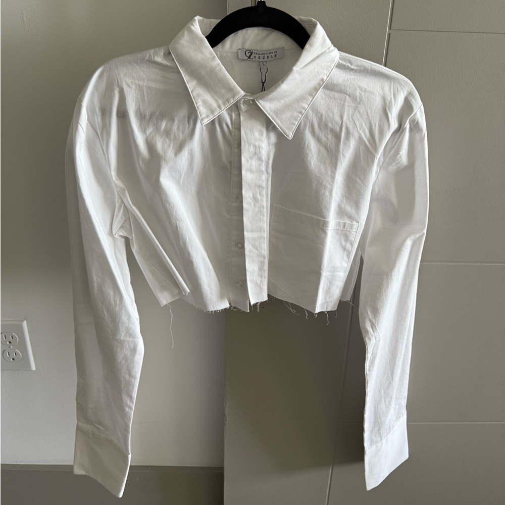 White Cropped Button-Up Shirt